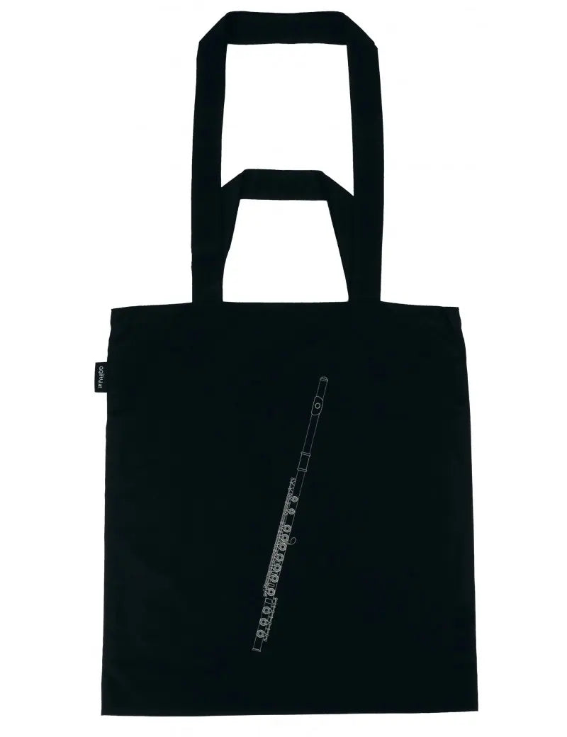 Tote or Music Bag Black with a White Silhouette of a Flute
