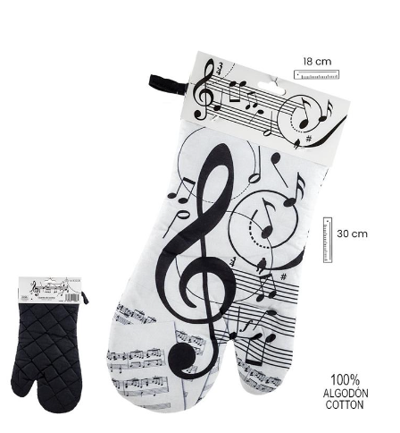 Oven Mitt White with Black Notes/Clefs