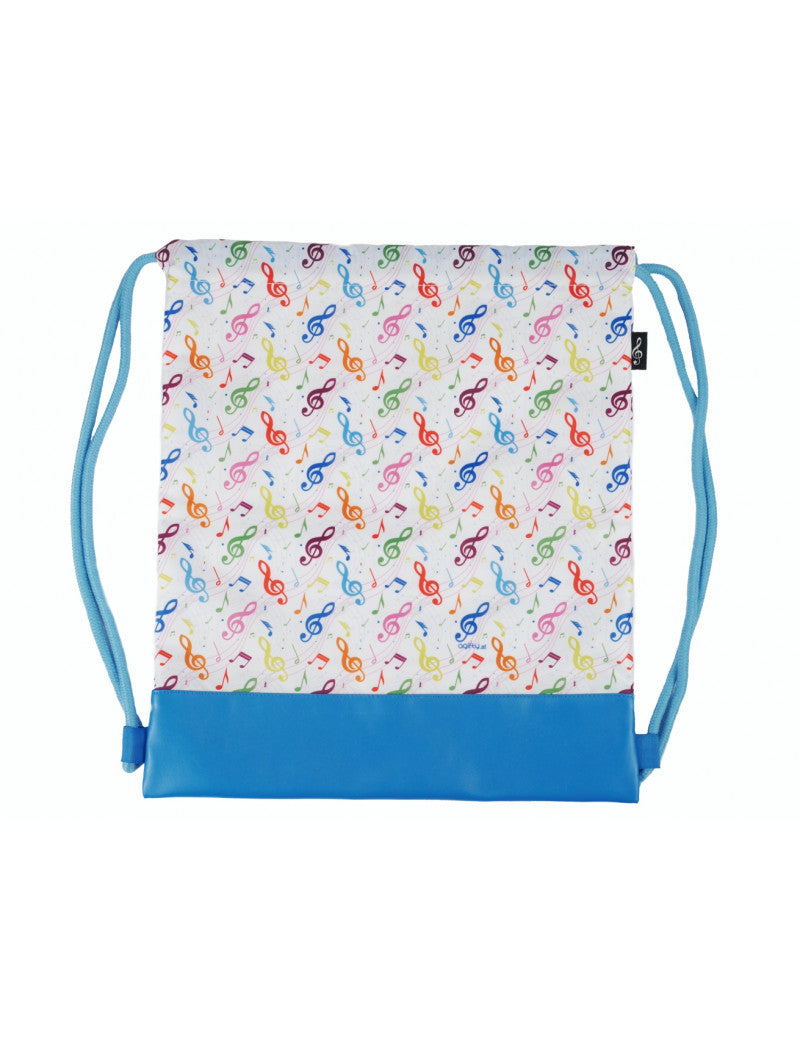 Drawstring Bag White with Colourful Music Notes and Clefs