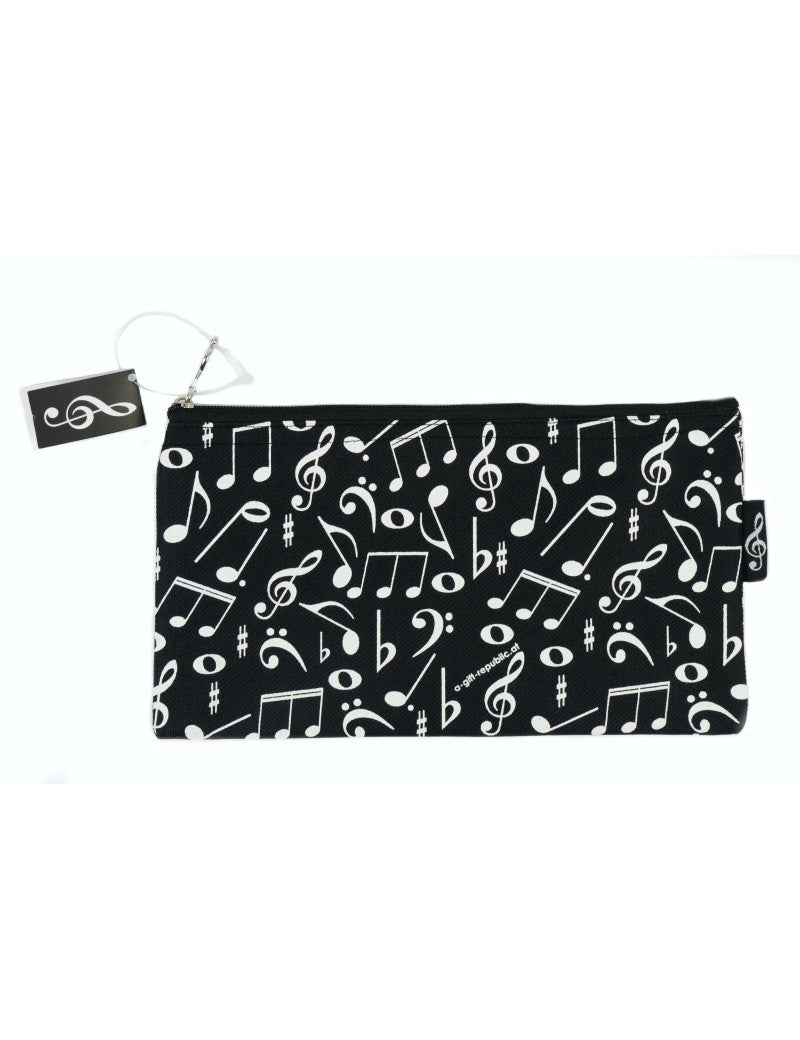 Music Pencil Case Black with White Notes and Clefs