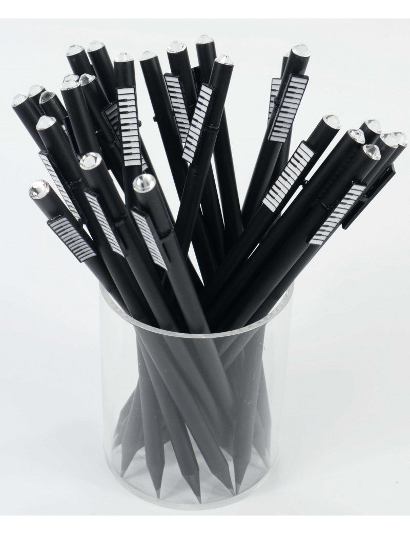 Music Pencil Black with a White Piano Keyboard Charm