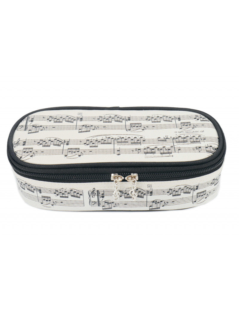 Music Pencil Case Cream with Black Manuscript and Treble Clef Zippers
