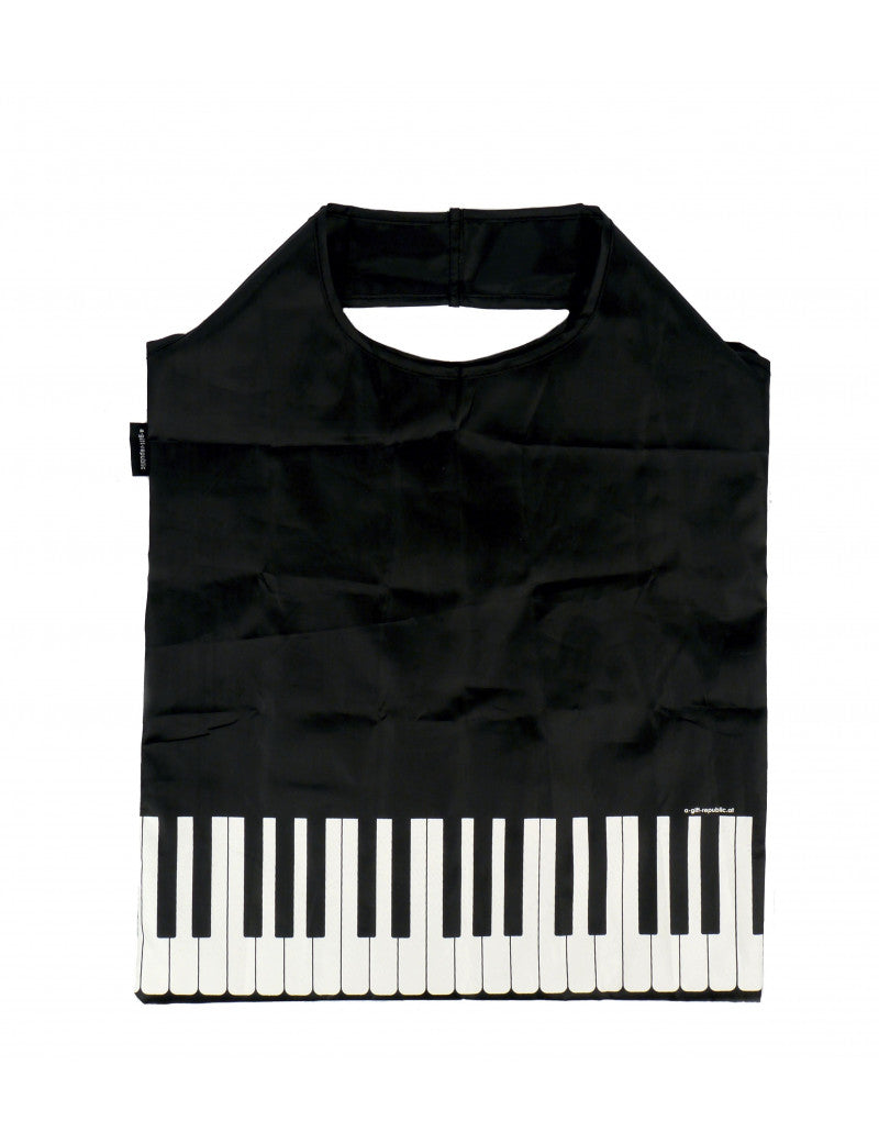 Folding Mini Shopping Bag Black with White Piano Keyboard