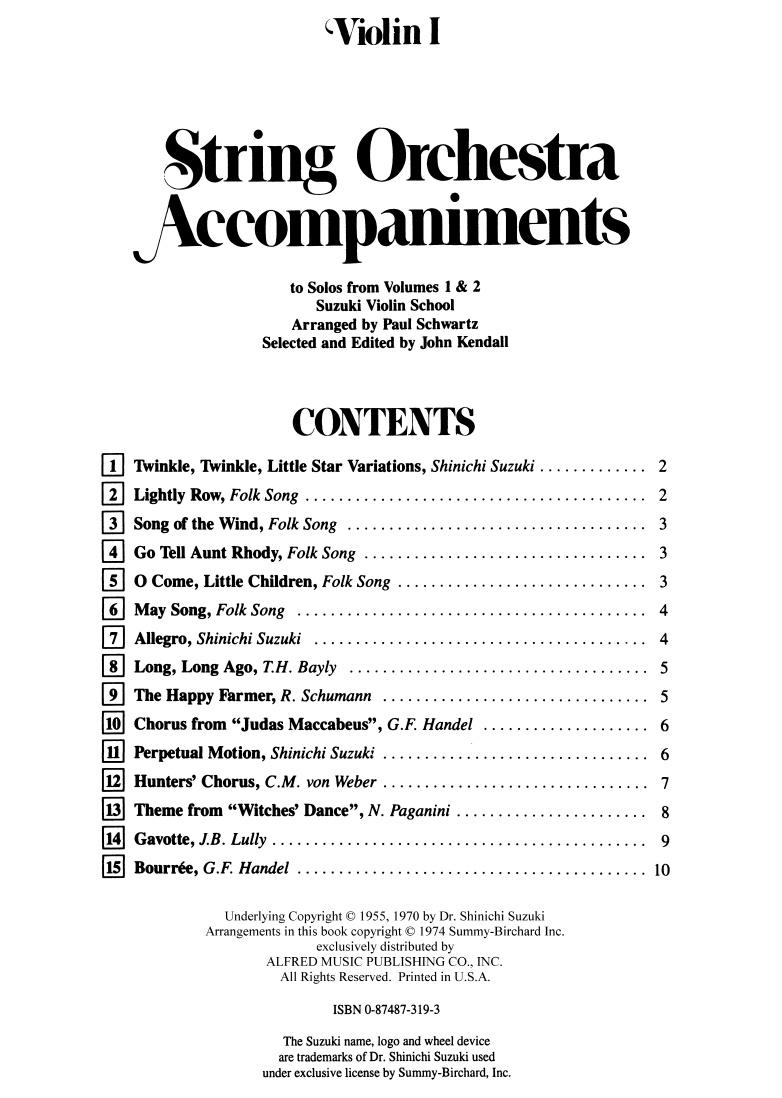 String Orchestra Accompaniments to Solos from Volumes 1 & 2 - Violin 1 Book 0319