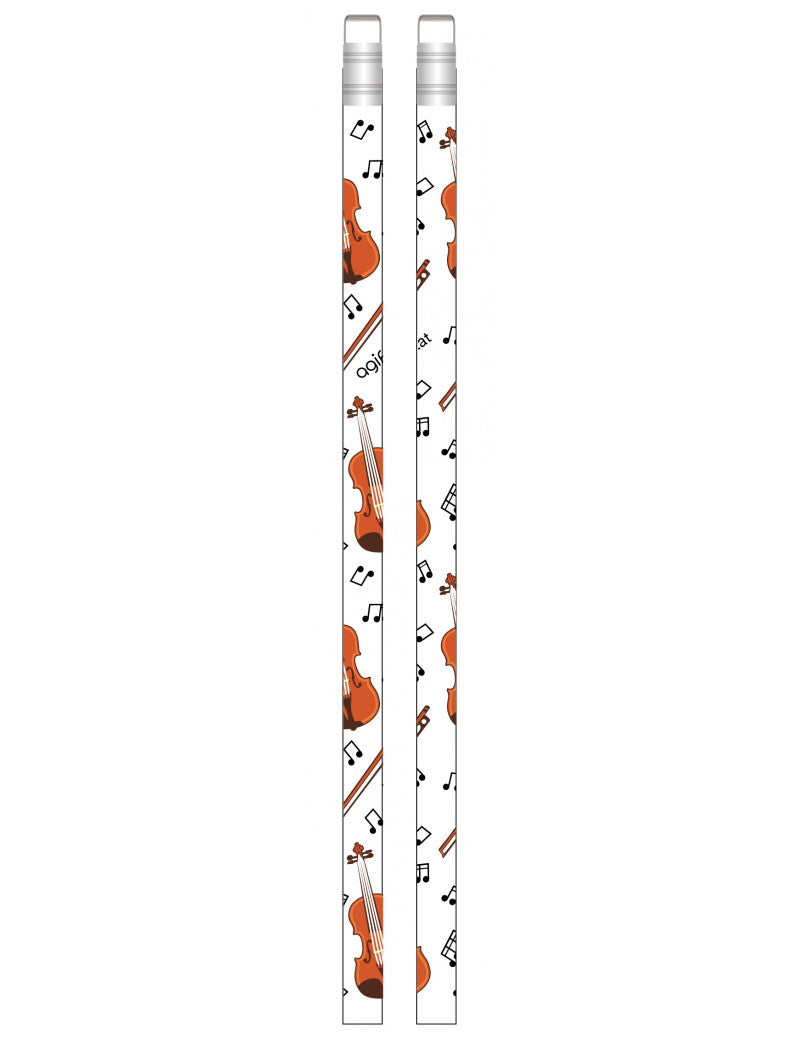 Music Pencil White with Brown Violins or Violas and Music Notes with Eraser