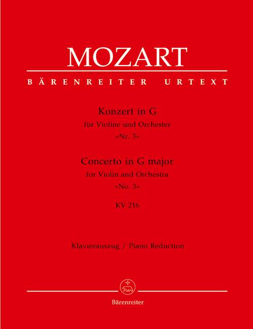 Violin Concerto No 3 in G Major K 216 Violin/Piano - Mozart Wolfgang Amadeus Barenreiter BA4865-90