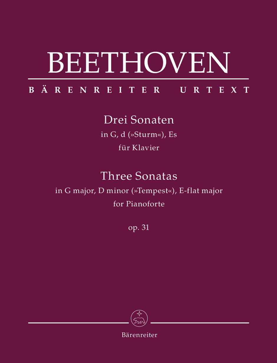 Beethoven Three Piano Sonatas Op 31 - Beethoven Ludwig van Del Mar Jonathan Barenreiter BA11805