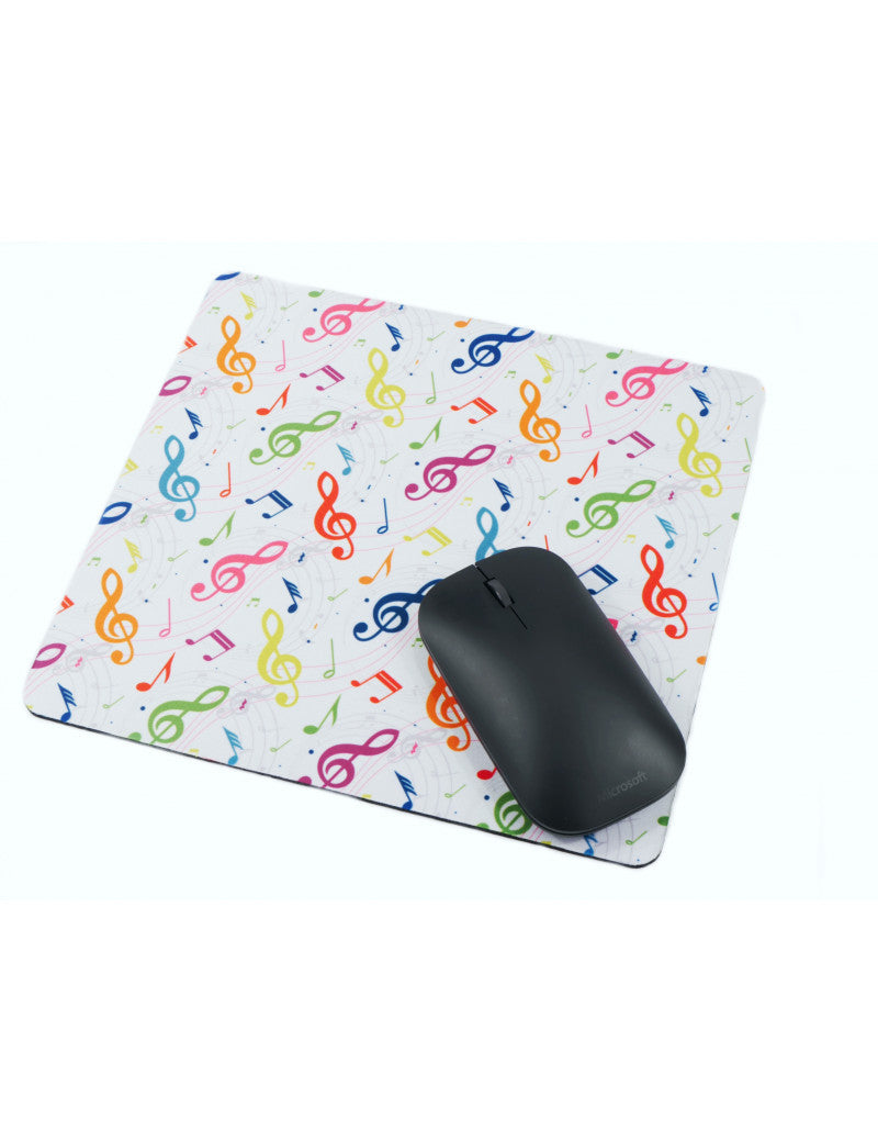 Music Mouse Pad White with Colourful Notes and Clefs