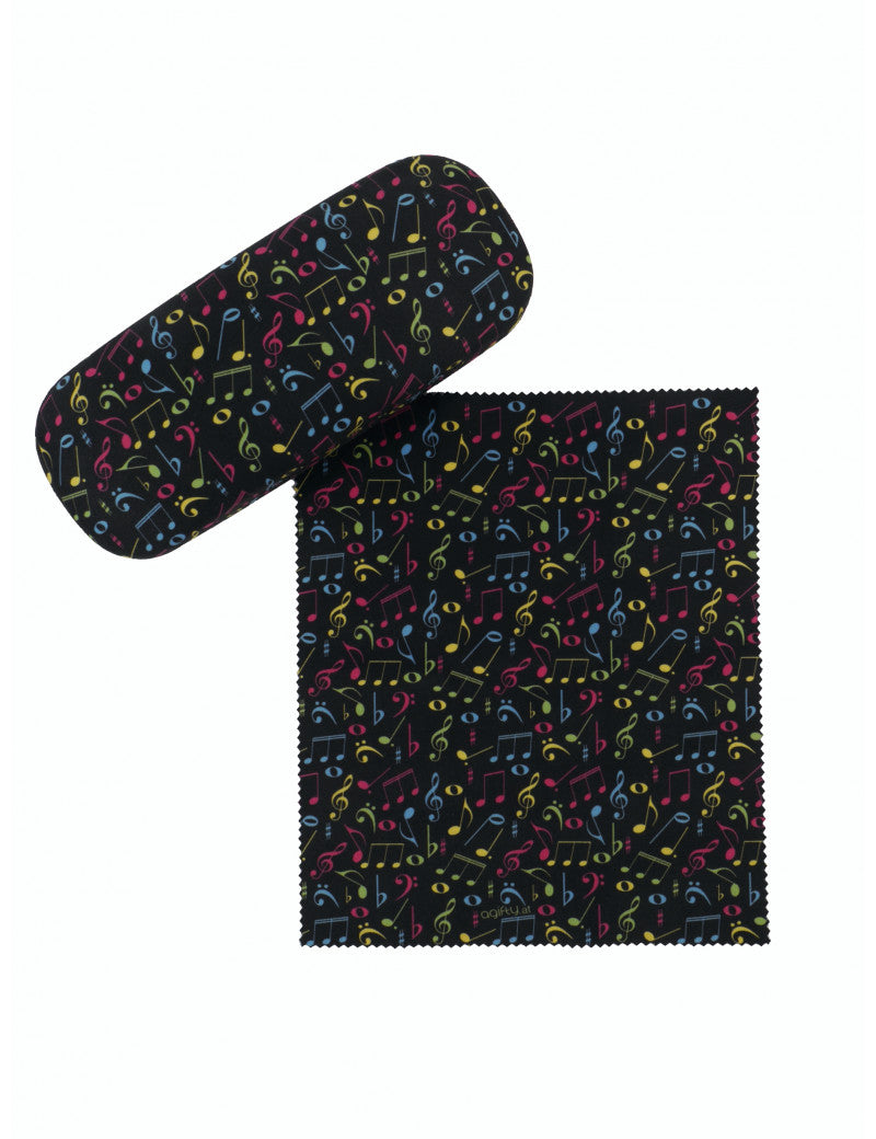 Glasses case and Cloth Black with Colourful Notes and Clefs