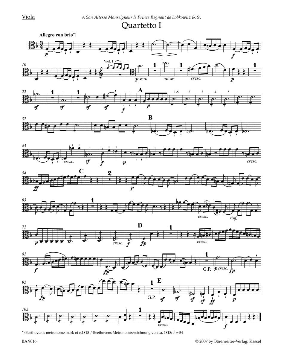 Beethoven String Quartets Op 18 - Set of Parts