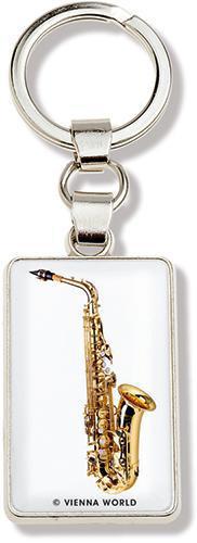 Keyring - metal white with a picture of a saxophone