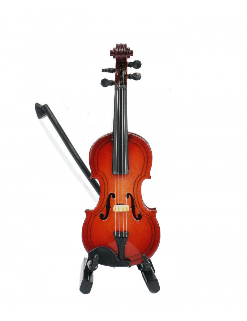 Miniature Wooden Violin with Bow Case and Stand Ornament 14cm