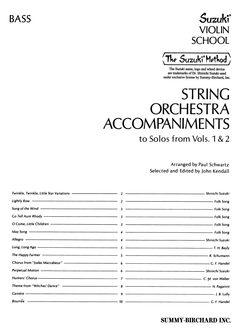 String Orchestra Accompaniments to Solos from Volumes 1 & 2 - Bass Book 0323