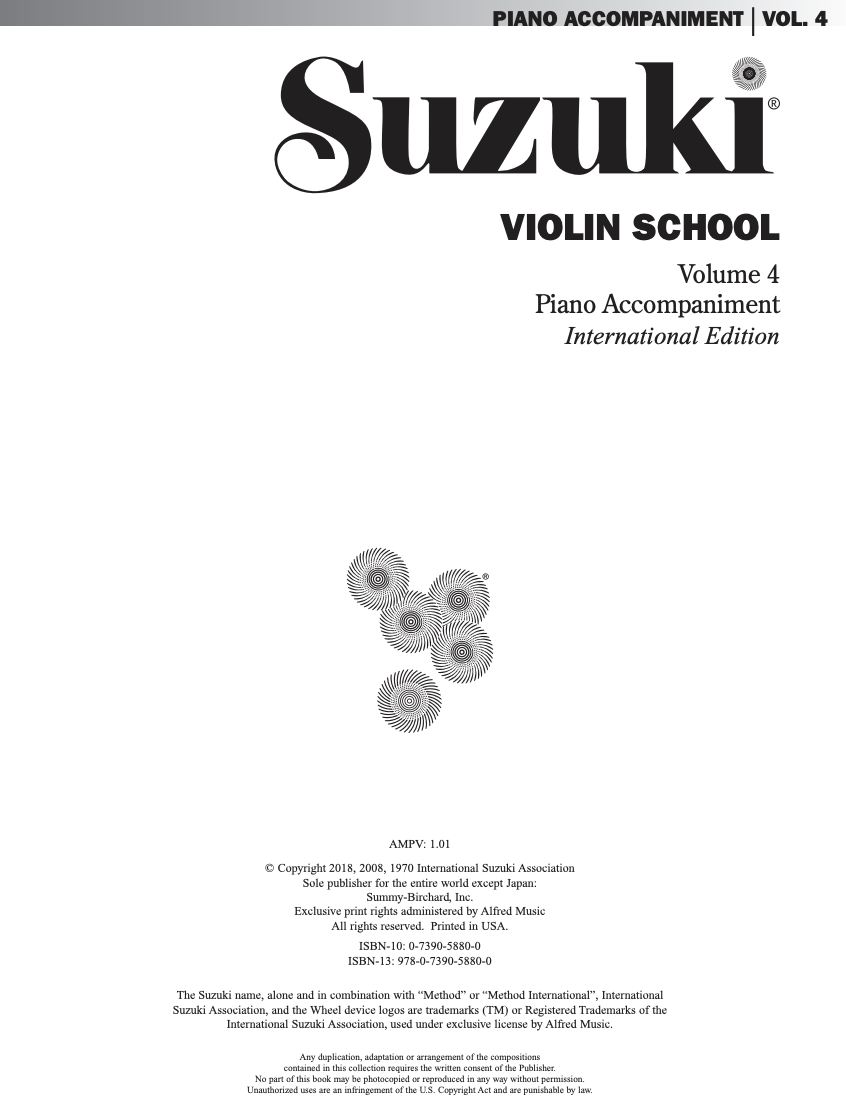 Suzuki Violin School Book/Vol. 4 International Edition - Piano Accomp 32089