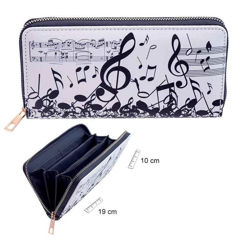 Wallet White with Black Notes and Clefs