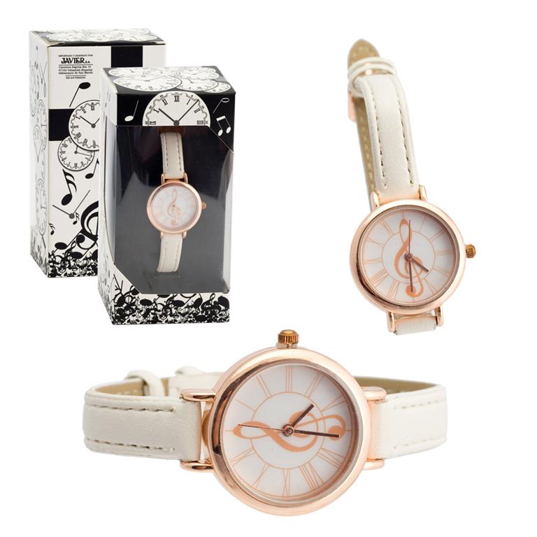 Watch White Face with Rose Gold Treble Clef and White Band