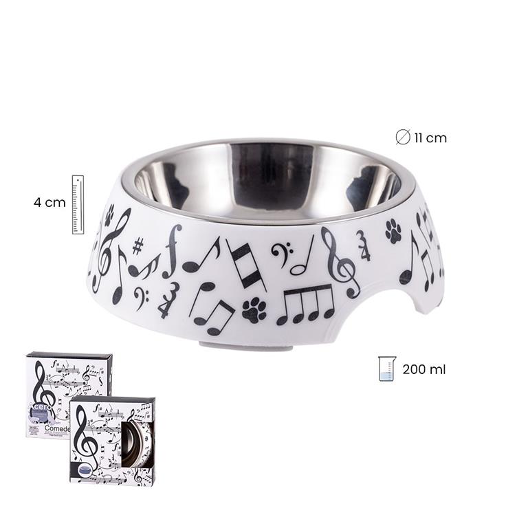 Dog Bowl Small White with Black Noted and Clefs