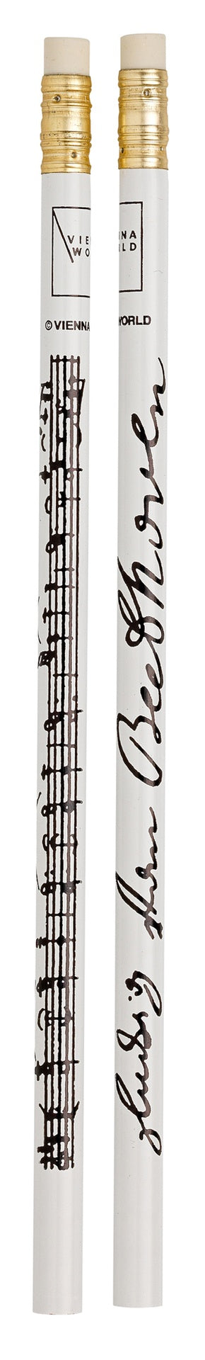 Music Pencil White with Brown Violins or Violas and Music Notes with Eraser
