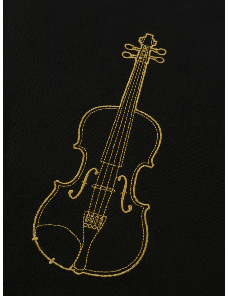 Tote or Music Bag Black Canvas with a Gold Embroided Violin