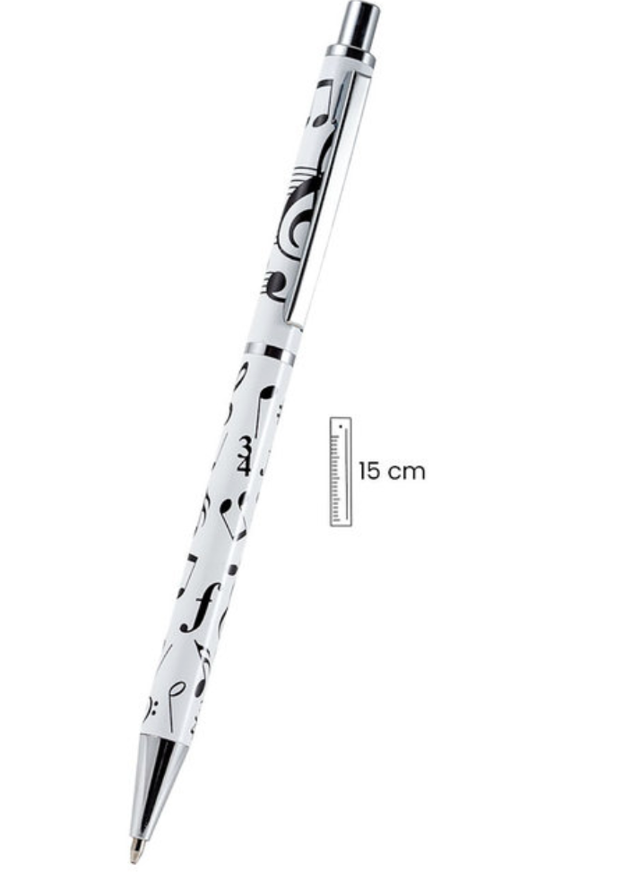 Ballpoint Pen White with Black Notes Clefs Boxed