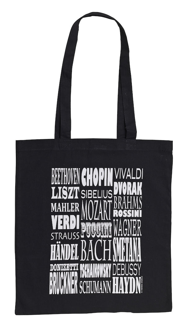 Sheet Music Bag Black with Long Handles and White Composers Names