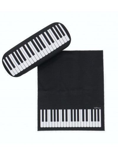 Glasses Case and Cleaning Cloth Black with a White Keyboards