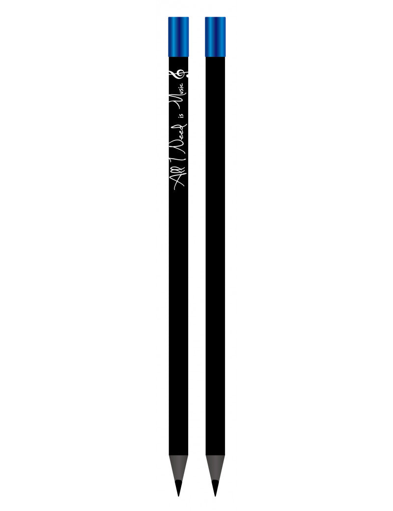 Pencil "All I Need is Music" Magnetic Black with a Blue End