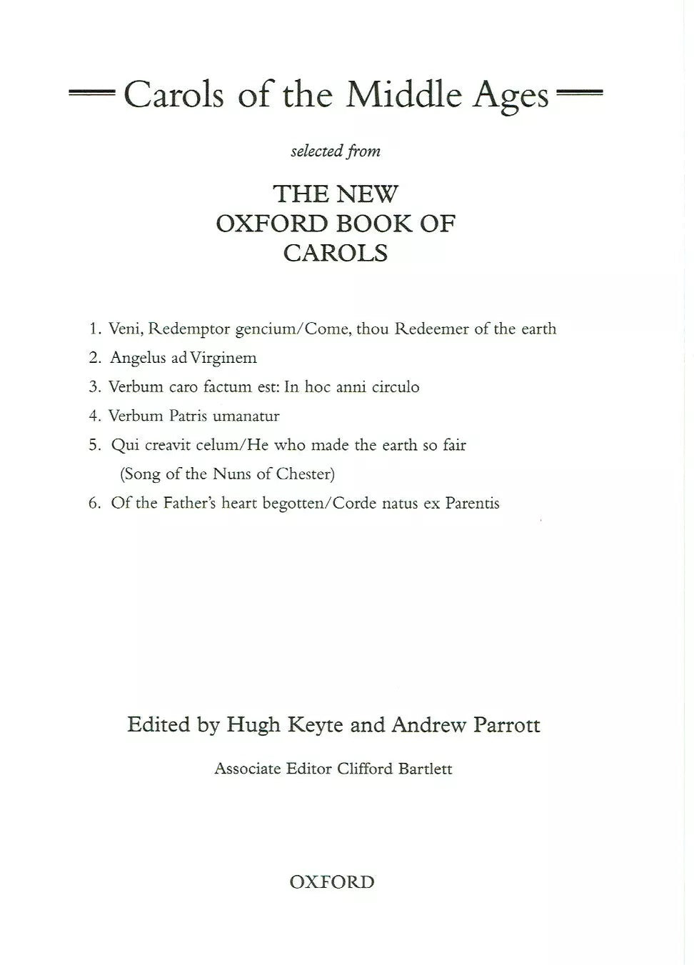 CAROLS OF THE MIDDLE AGES NEW OXFORD BK CAROLS