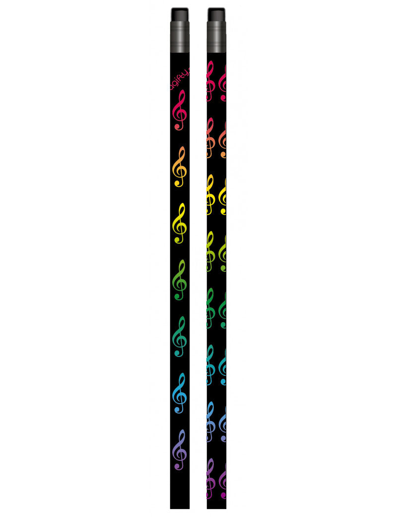 Music Pencil Black with Colourful Rainbow Treble Clefs