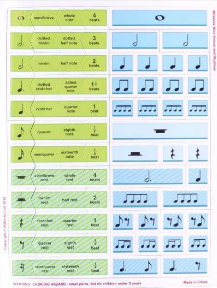 Wilbecks Match Up Magnets Note Value & Rhythms