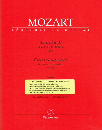 Violin Concerto No 5 in A Major K 219 Violin/Piano - Mozart Wolfgang Amadeus Barenreiter BA4712-90