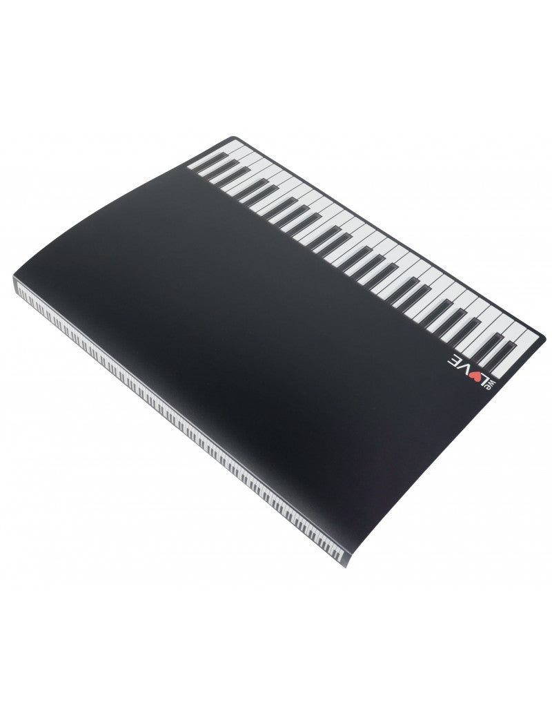 A4 Display Folder Black with White Piano Keyboard 20 Clear Pockets