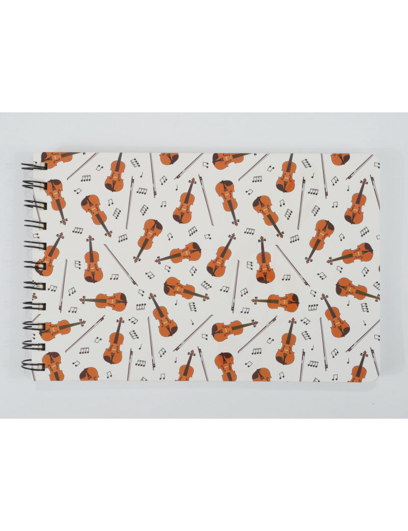 A5 Spiral Notebook White with Violins/Violas and Bows