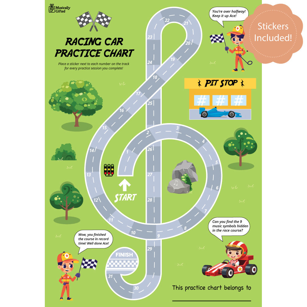 Racing Car A3 Music Practice Chart by Musically Gifted