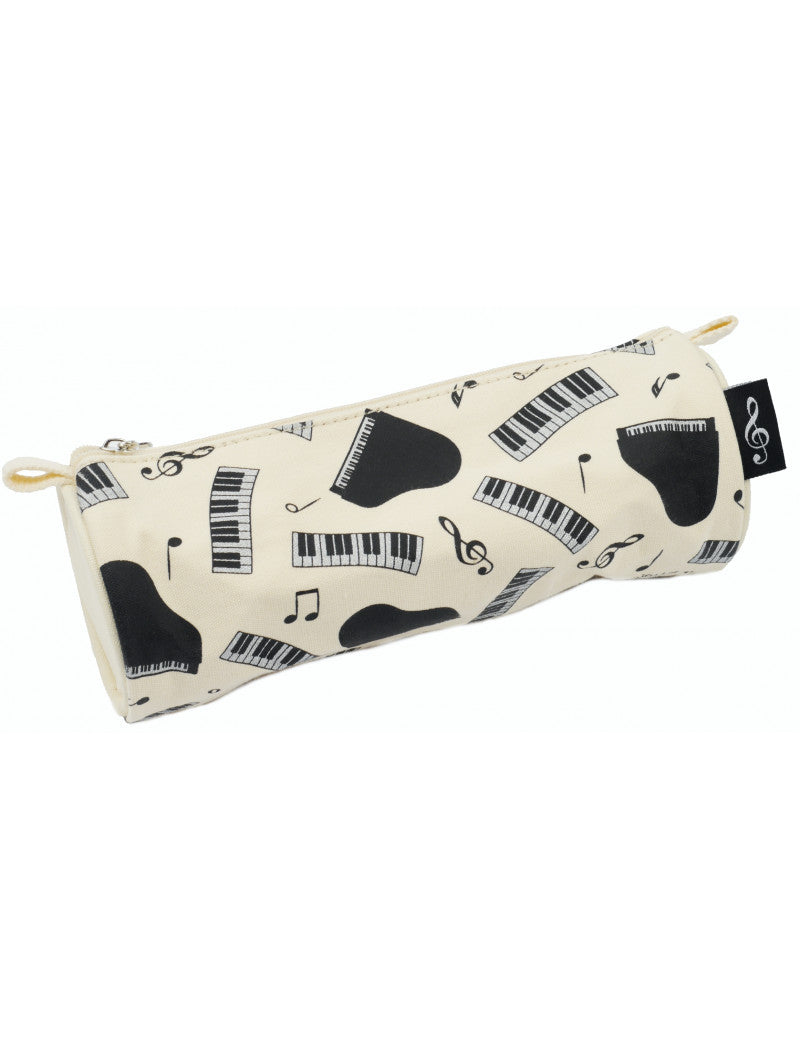 Music Pencil Case White with Black Grand Pianos and Keyboards