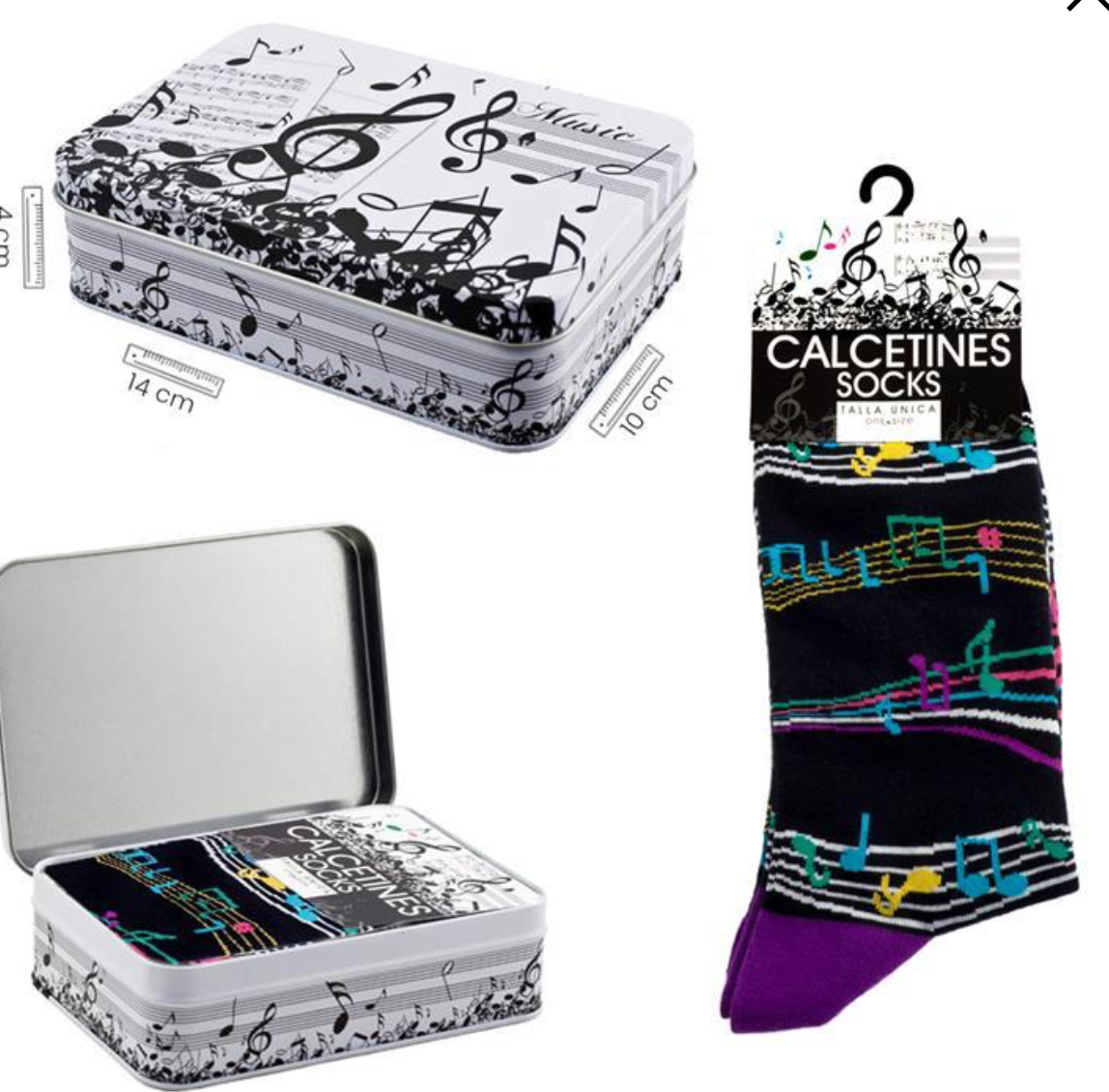 Socks Black with Purple Heels/Top with Colourful Manuscript plus Tin