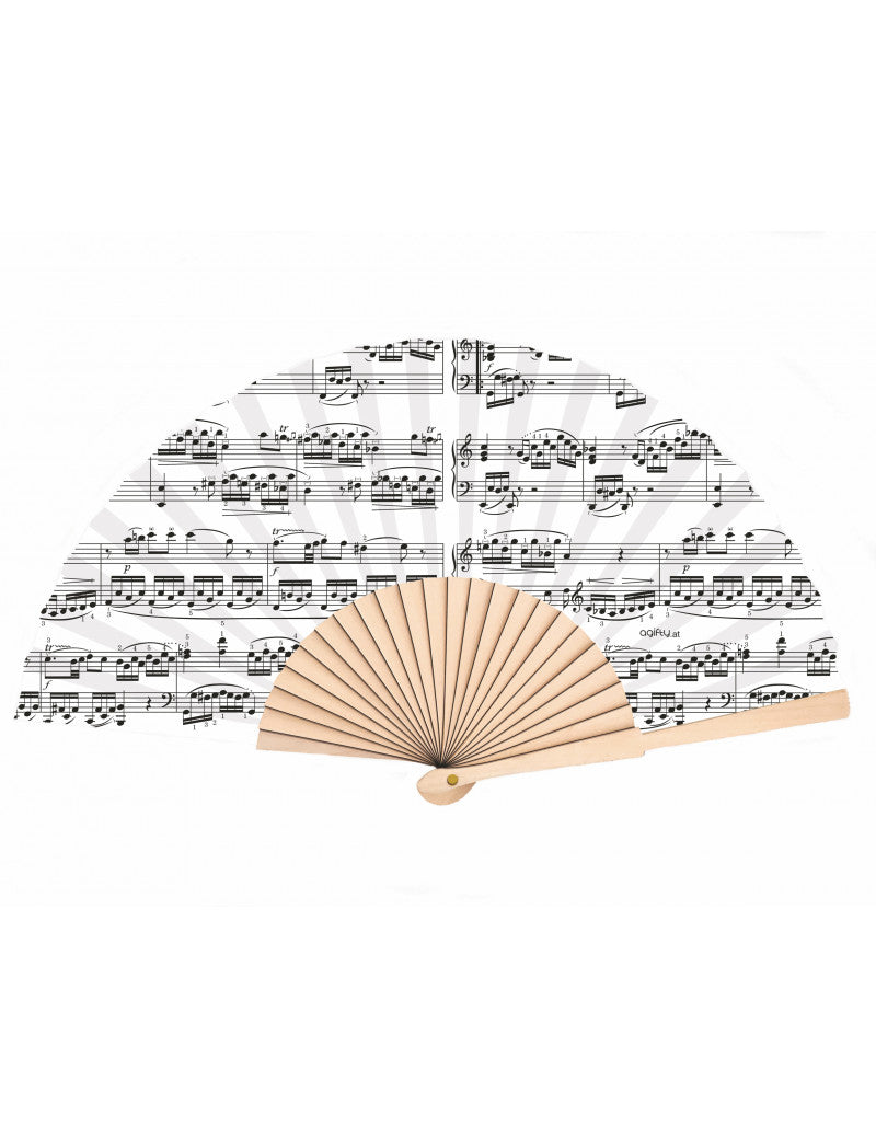 Hand Held Fan White with Black Manuscript