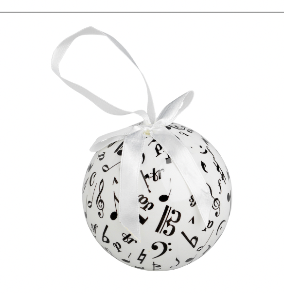 Christmas Decoration White Ball with Black Music Symbols