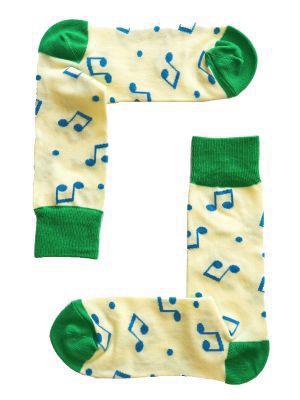 Unisex Music Socks Yellow with Green Trim and Blue Notes Size 6-11