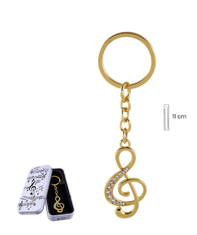 Gold Treble Clef Keyring with Diamontes plus Tin