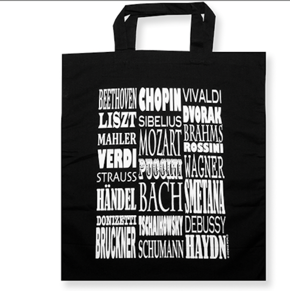 Tote  Bag Black with White Composers Names Short Handles