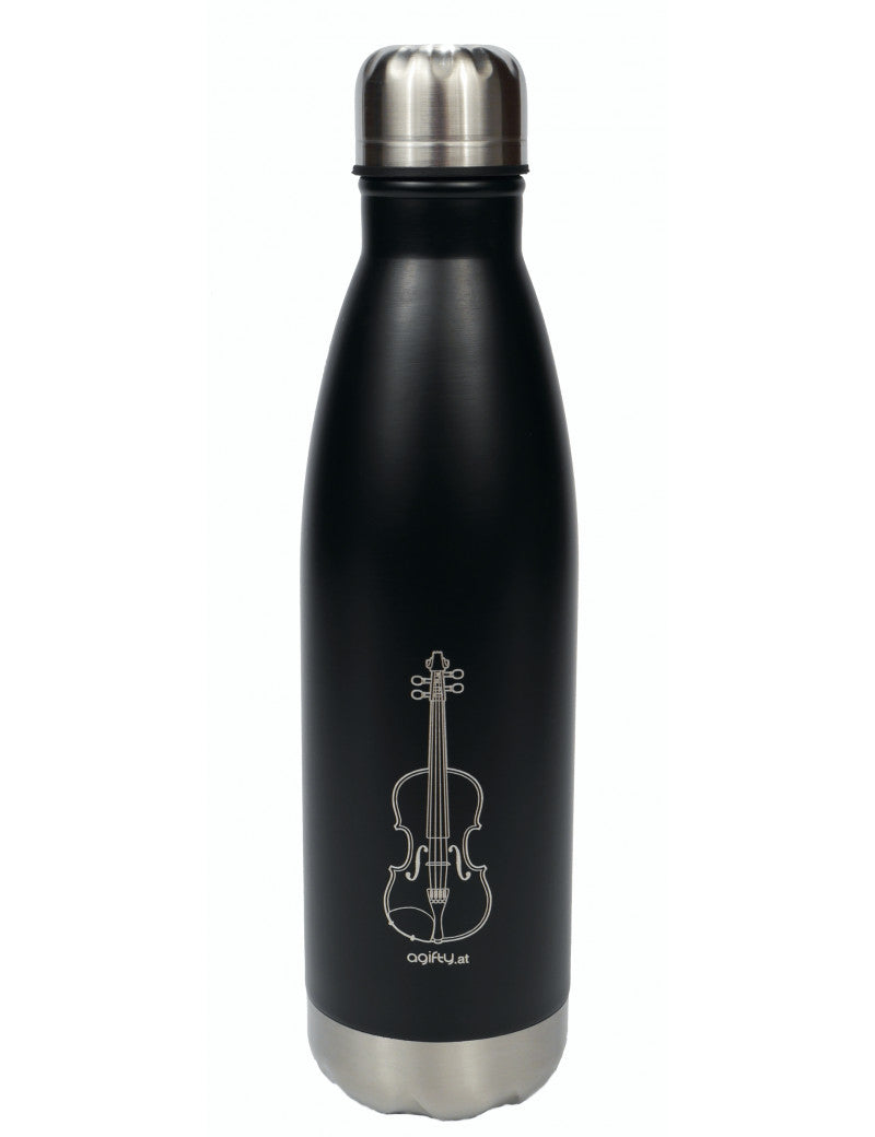 Violin Thermo Drink Bottle Black with White Violin Outline Stainless Steel