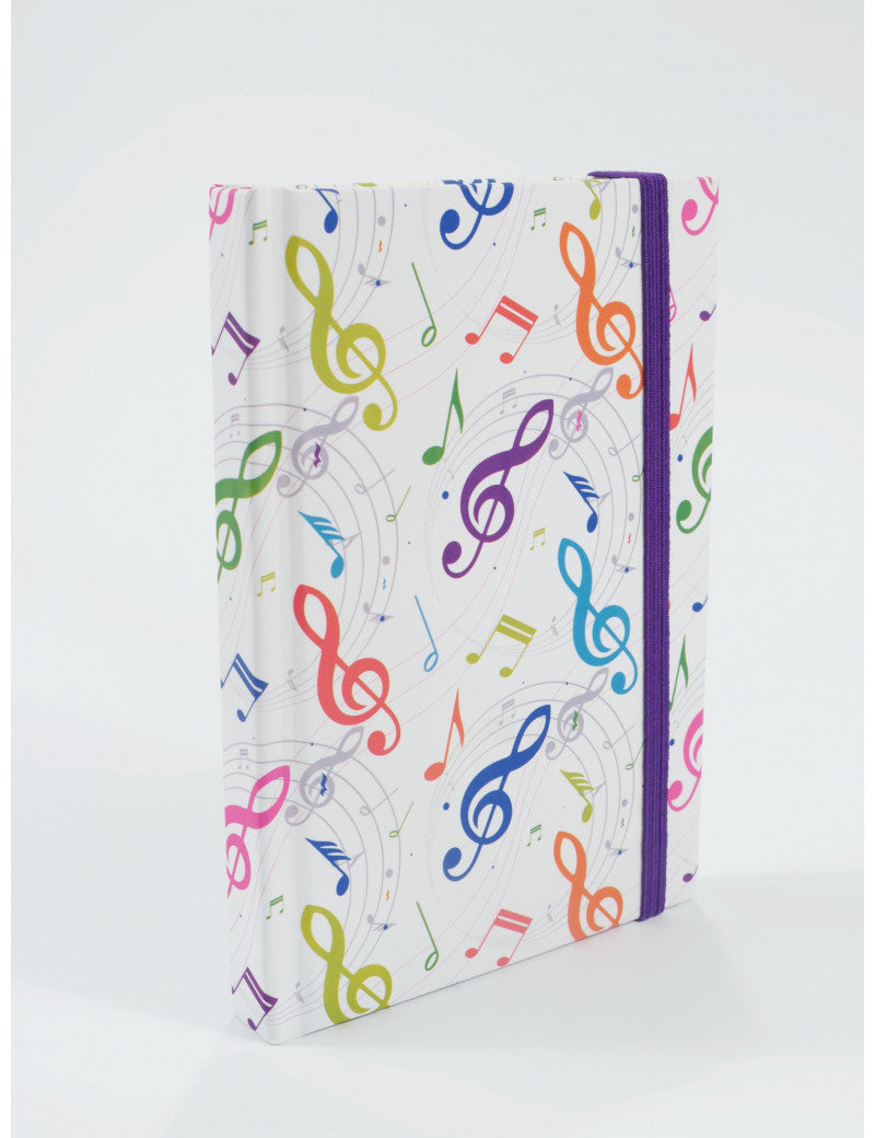 A5 Notebook with Colourful Music Treble Clefs