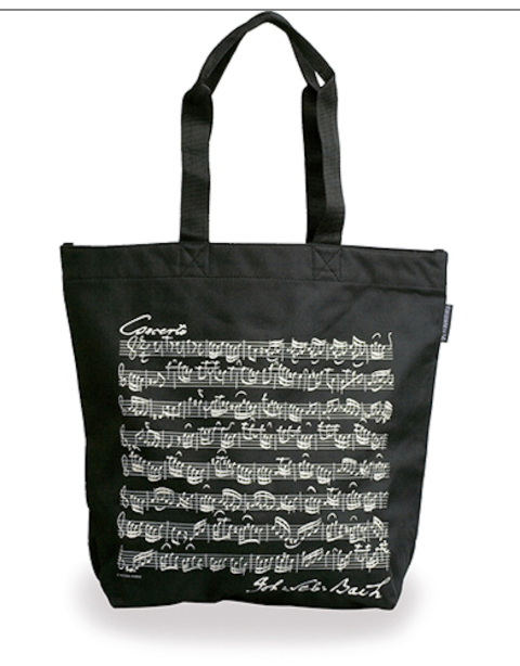 Tote Bag Black with White Bach Original Manuscript Score