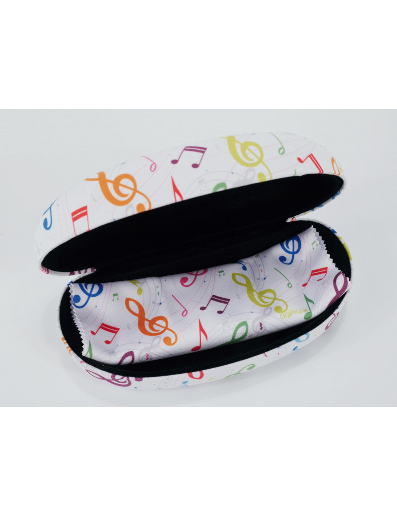 Sunglass Case White with Colourful Notes and Clefs